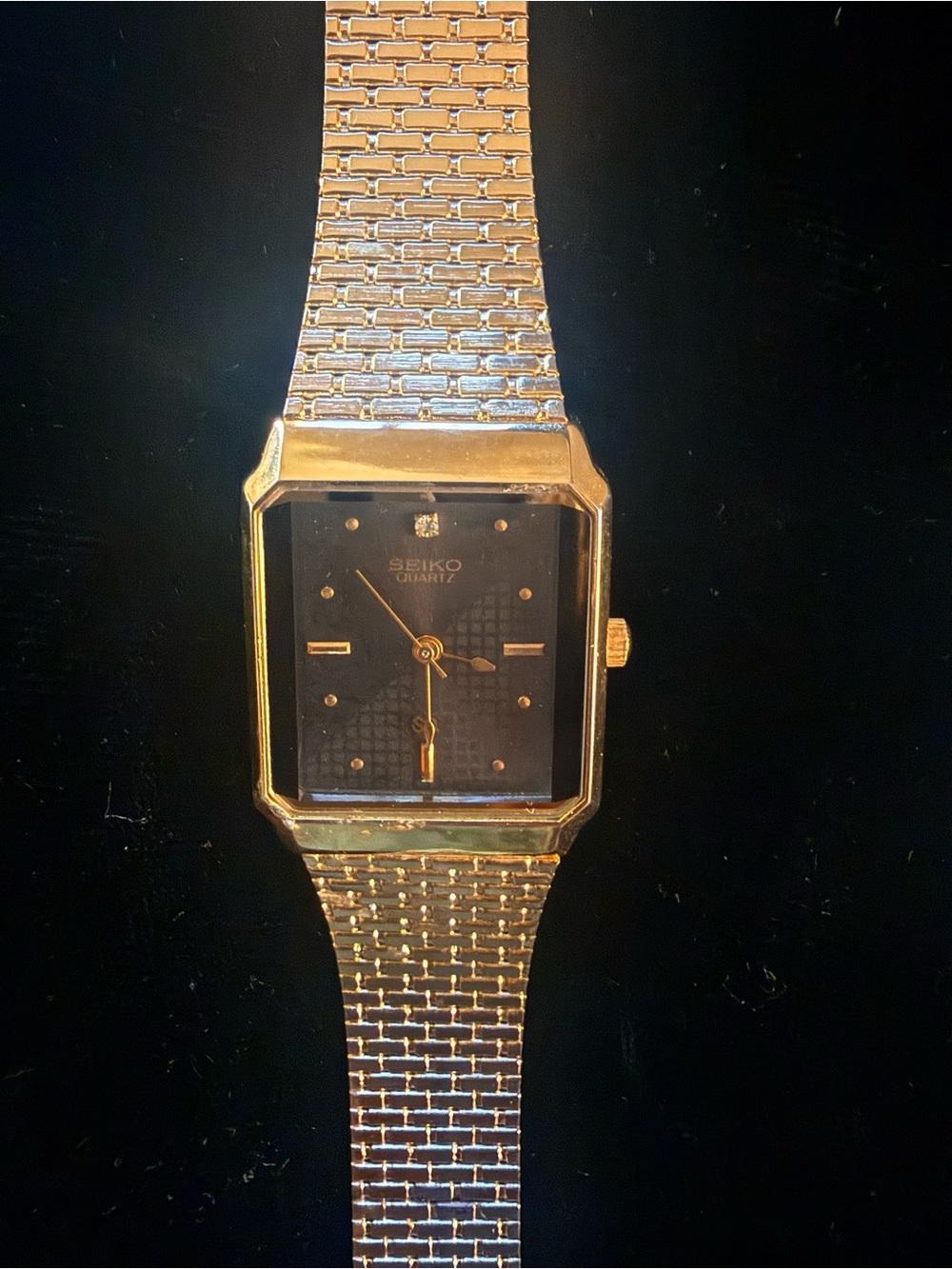 Vintage Seiko Dolce 7431-7010, 27mm Black Gold Tank Qz Men's Watch From Japan